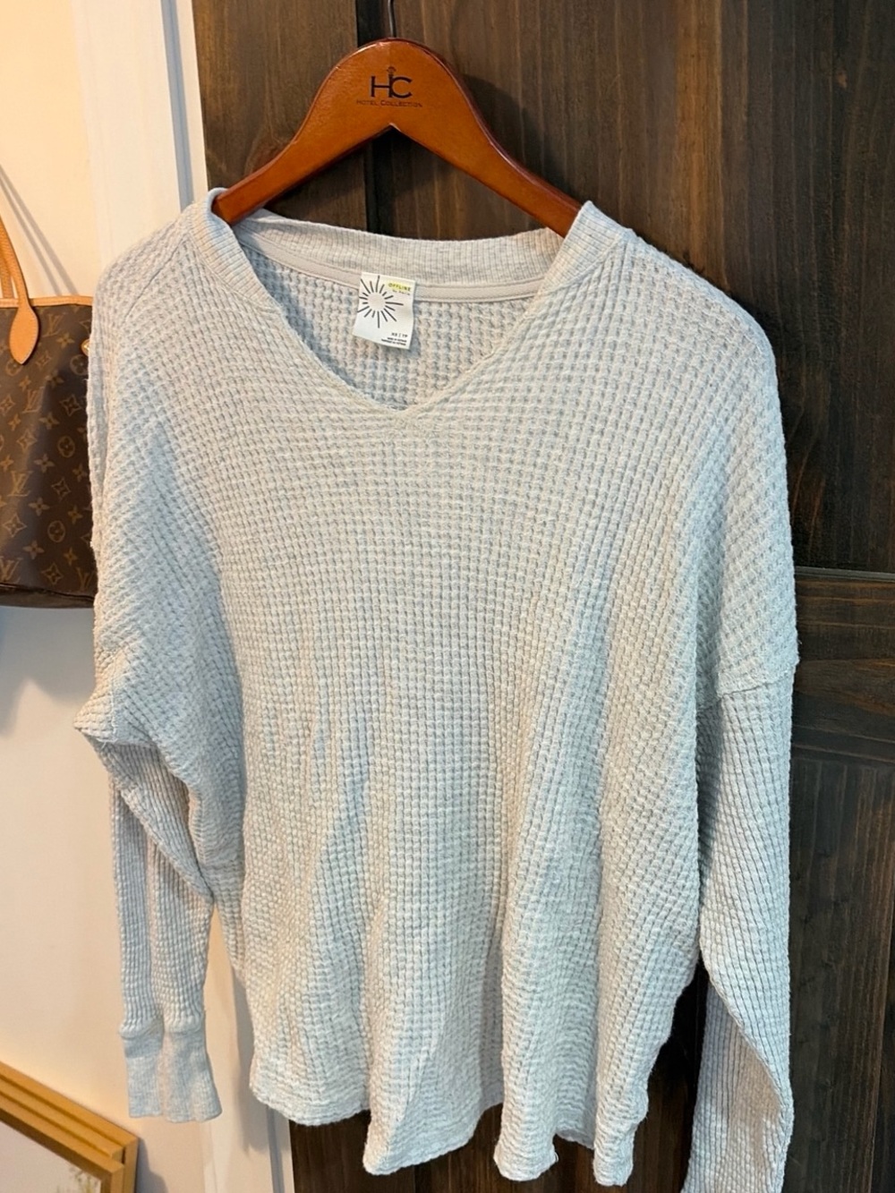 aerie Light Gray Waffle V-Neck Sweater